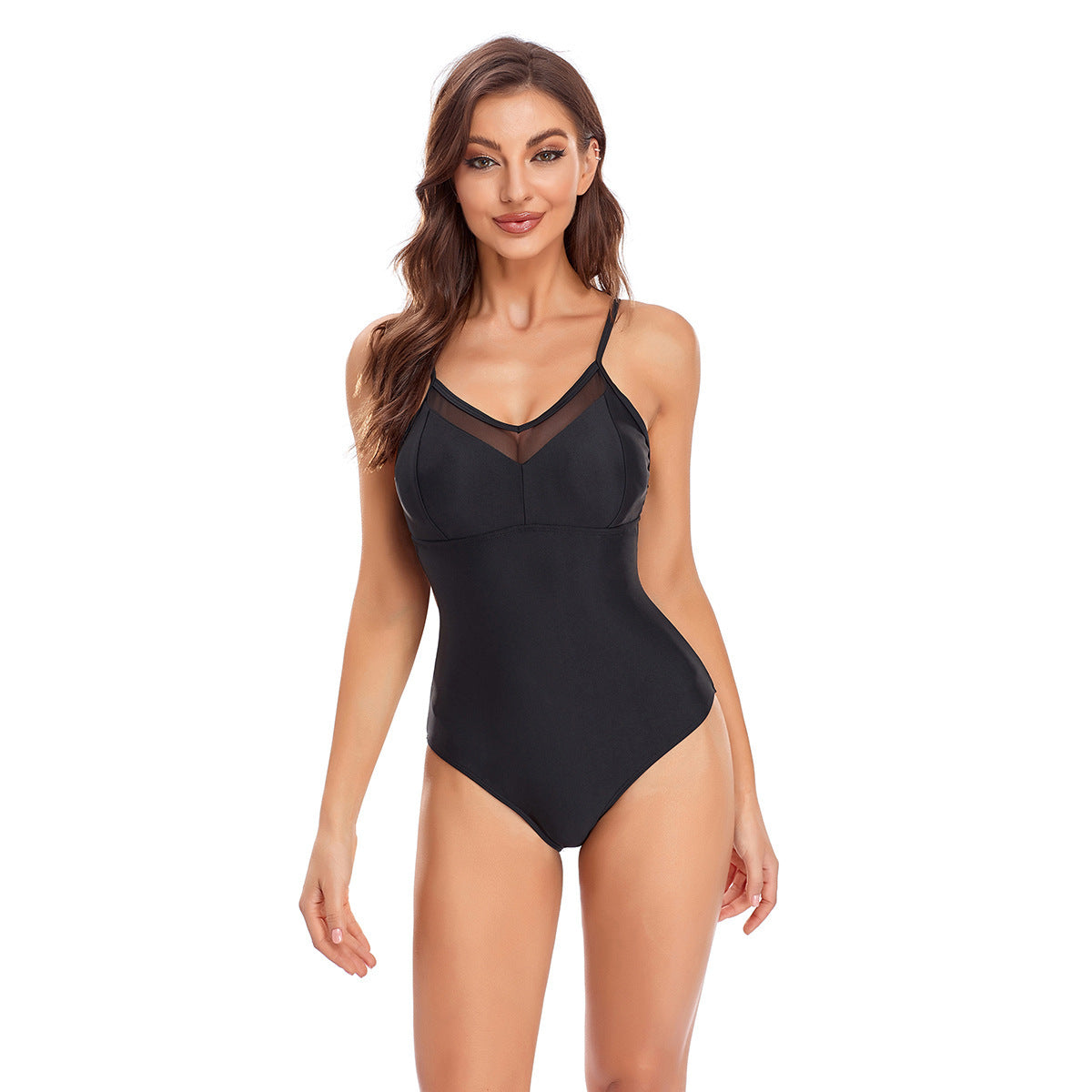 Damen Eleganter Einteiler Badeanzug mit transparenten Einsätzen R&B