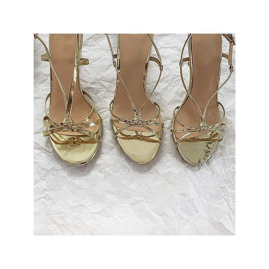 Damen elegante High Heel Sandalen mit feinen Riemchen und glitzerndem Detail R&B