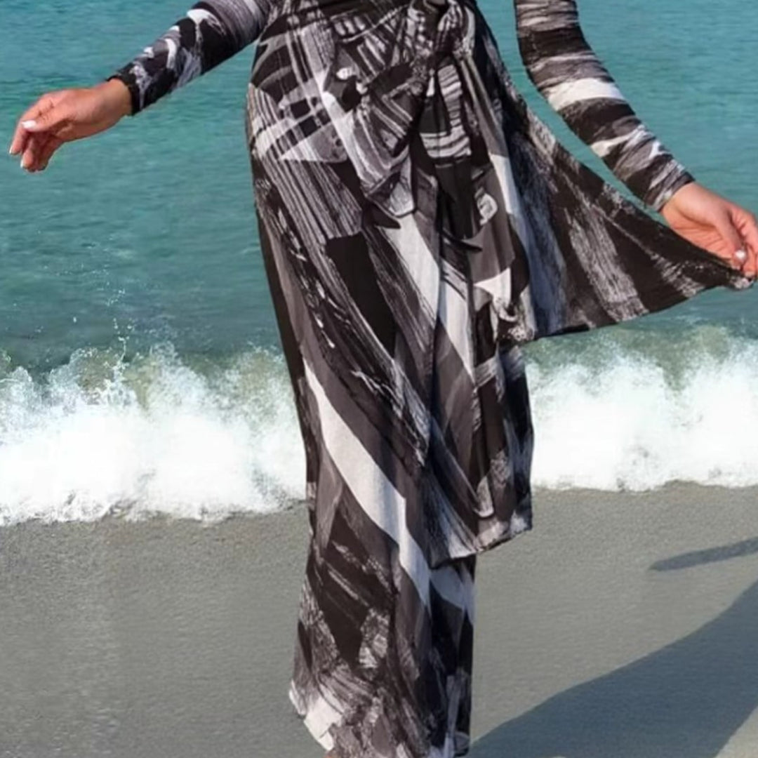 Damen Maxi-Strandkleid mit raffiniertem Wickeldesign R&B