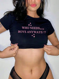 Damen Kurzarm Crop-Shirt mit kreativem Motiv R&B