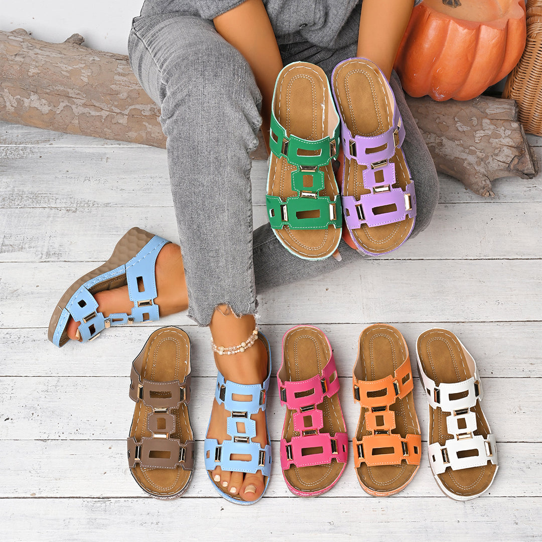 Damen Wedge-Sandalen mit modischen Verzierungen und komfortablem Fußbett R&B