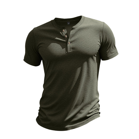 Herren Kurzarm-Henley-T-Shirt aus weicher Baumwolle mit dekorativer Knopfleiste R&B