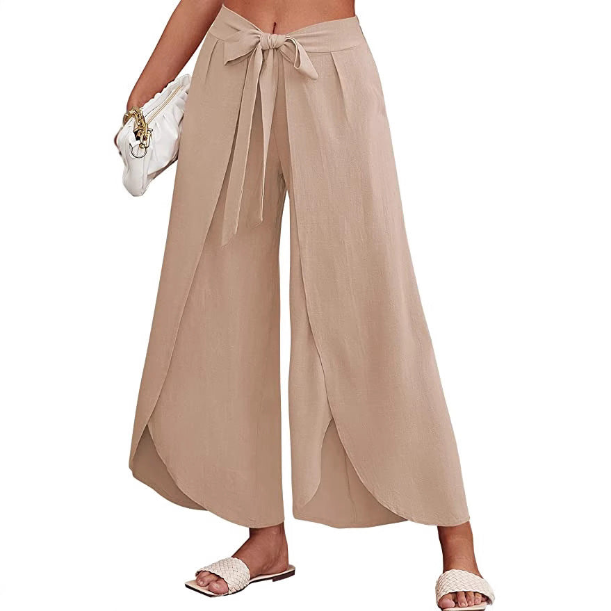 Damen Weite Sommerhose aus leichtem, atmungsaktivem Stoff mit Bindegürtel R&B