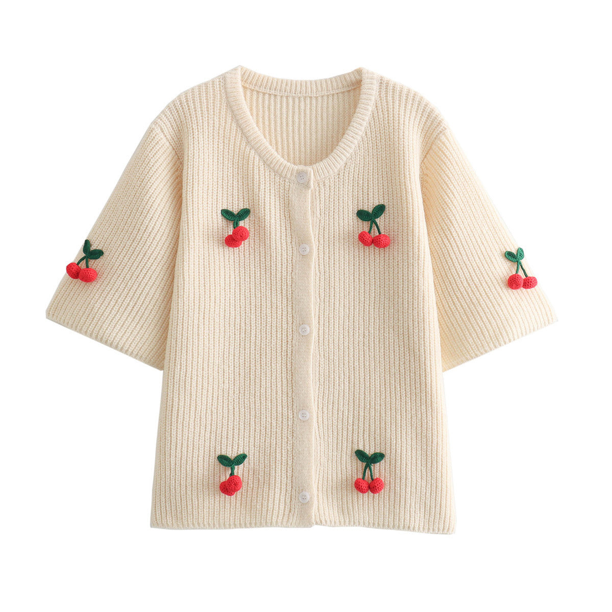 Damen lässiger und gestreifter Strickcardigan mit reizendem Kirschmuster
