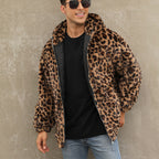 Herren kuschelige Fleecejacke im Leopardenmuster R&B
