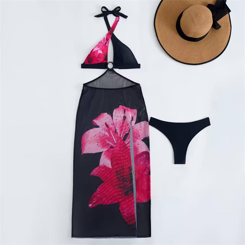 Damen Strandkleid mit modischem Wickeldesign und floralem Schnitt R&B