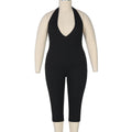 Damen Eleganter bodenlanger Jumpsuit mit tiefem V-Ausschnitt R&B