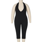Damen Eleganter bodenlanger Jumpsuit mit tiefem V-Ausschnitt R&B