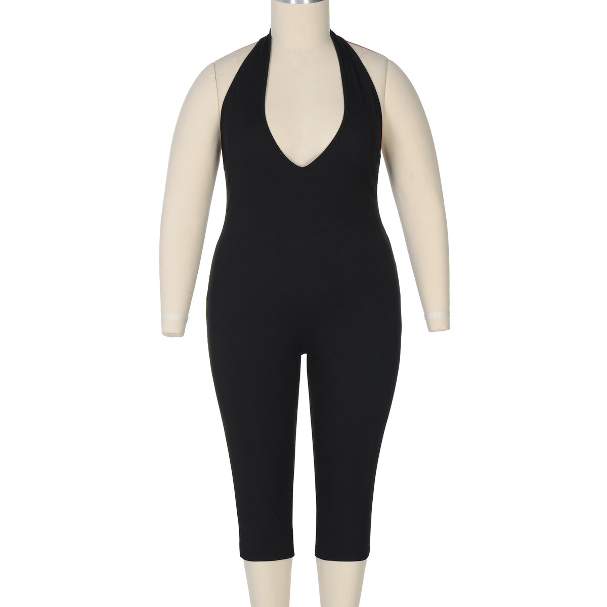 Damen Eleganter bodenlanger Jumpsuit mit tiefem V-Ausschnitt R&B