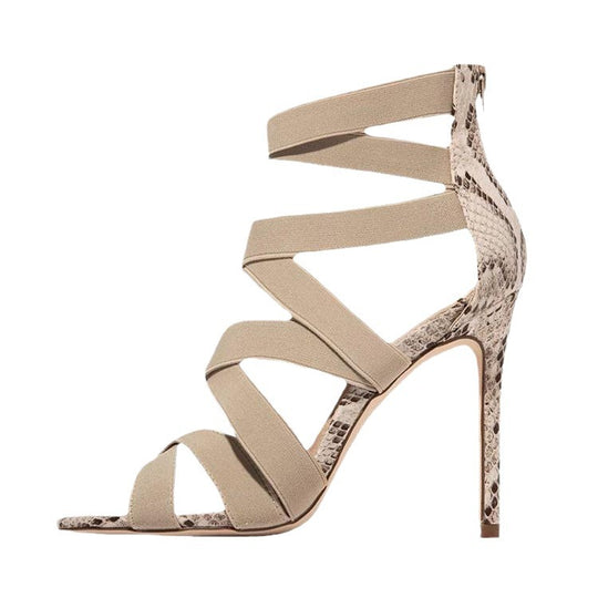 Damen Elegante Stiletto-Sandalen mit überkreuzten Riemen R&B
