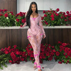 Damen Eleganter Jumpsuit mit Spitzenmuster und dekorativen Schleifen R&B