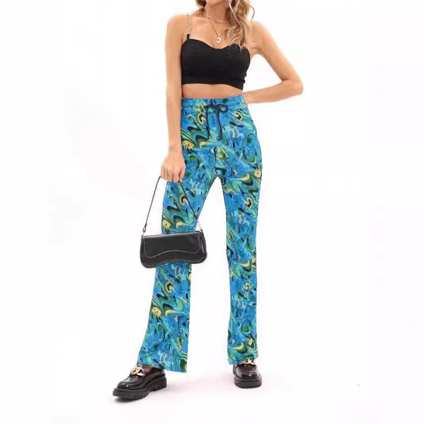 Damen weite Palazzo-Hose mit modischem Wellenmuster und elastischem Bund R&B