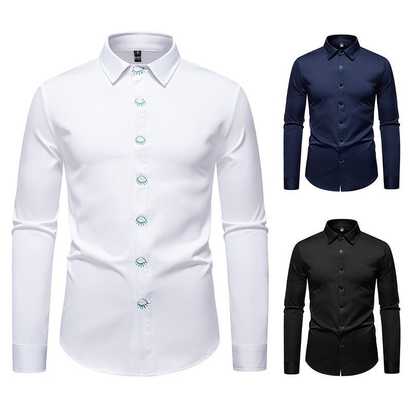 Herren elegantes Langarmhemd mit kreativen Stickdetails R&B