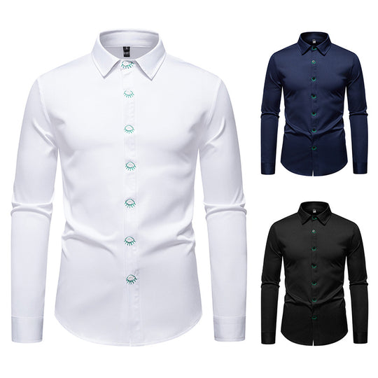 Herren elegantes Langarmhemd mit kreativen Stickdetails R&B