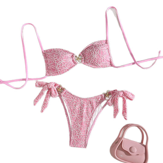 Damen Push-Up Bikini mit verspielten Blütenakzenten R&B