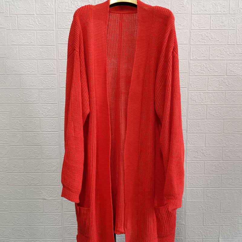 Damen lässige Strickjacke mit offener Front und großzügigen Ärmeln R&B