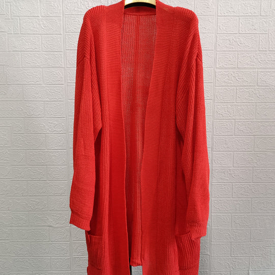 Damen lässige Strickjacke mit offener Front und großzügigen Ärmeln R&B