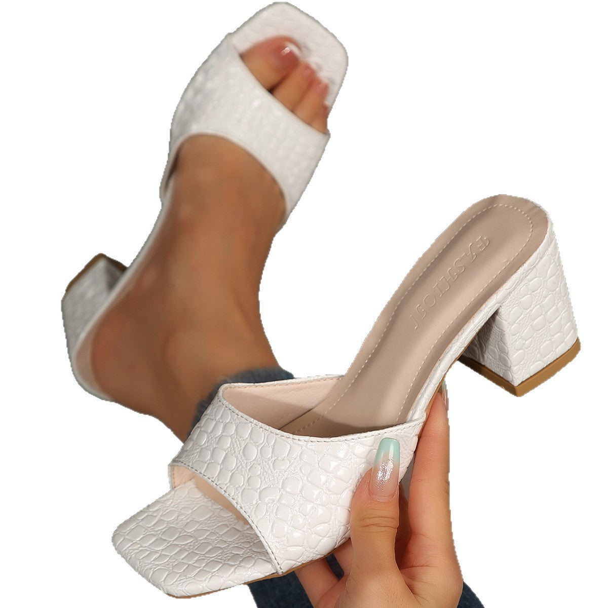 Damen Elegante Sandalen mit raffiniertem Blockabsatz und glänzender Oberfläche R&B