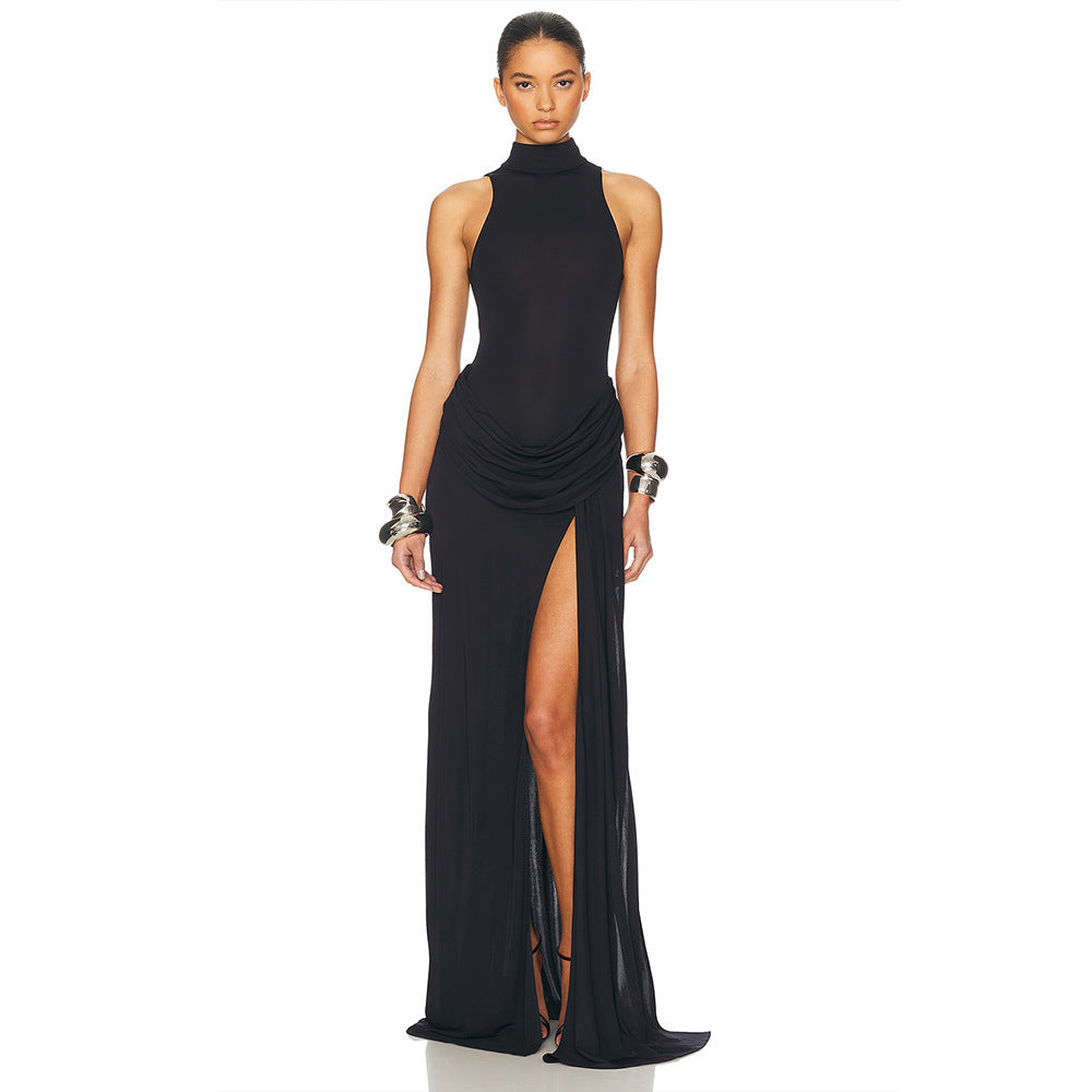Damen Elegantes Maxi-Kleid mit hohem Schlitz und drapierten Details R&B