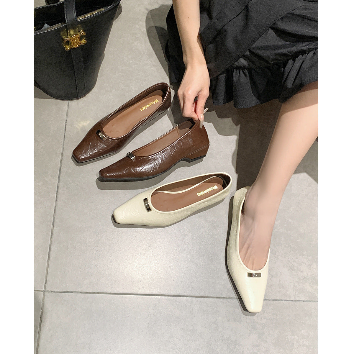 Damen spitze Ballerinas mit modischem Schnallenakzent und komfortablem Fußbett
