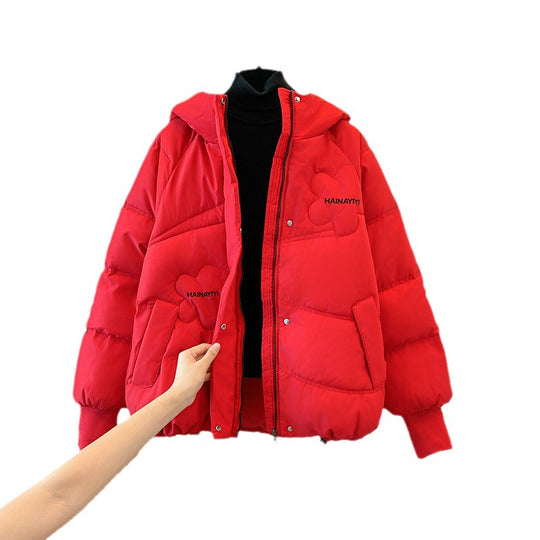 Damen Modische Kurze Daunenjacke mit Kapuze und praktischen Taschen R&B