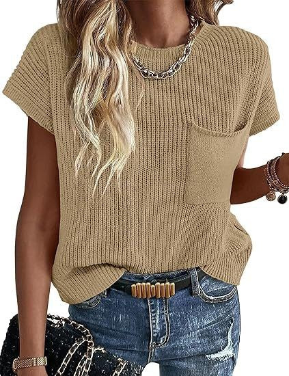 Damen lässiger Strickpullover mit strukturierter Oberfläche und Brusttasche R&B