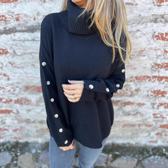 Damen weicher Rollkragenpullover mit modischen Knopfdetails R&B