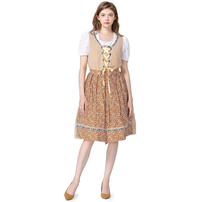 Damen nan traditionelles Oktoberfest Dirndlkleid mit Spitzenbluse, verstellbarer Korsettschnürung und gR&Blümter Schürze R&B