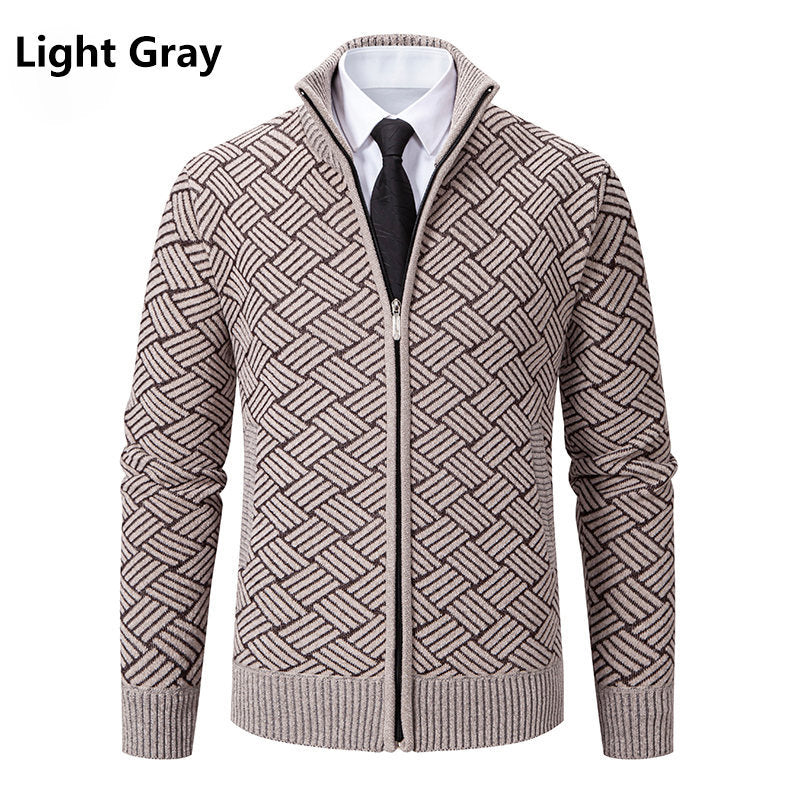 Herren Strickjacke mit modernem Zipper und kreativem Muster
