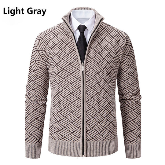 Herren Strickjacke mit modernem Zipper und kreativem Muster R&B