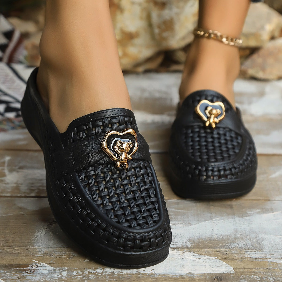Damen Bequeme Slip-On Clogs mit dekorativem Einarbeitung R&B