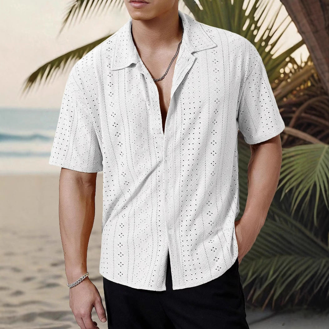 Herren Kurzarmhemd mit strukturiertem Design und atmungsaktivem Material R&B