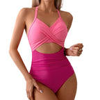 Damen Hochgeschnittener Cut-Out Badeanzug mit Kreuzträgern und figurformendem Design R&B