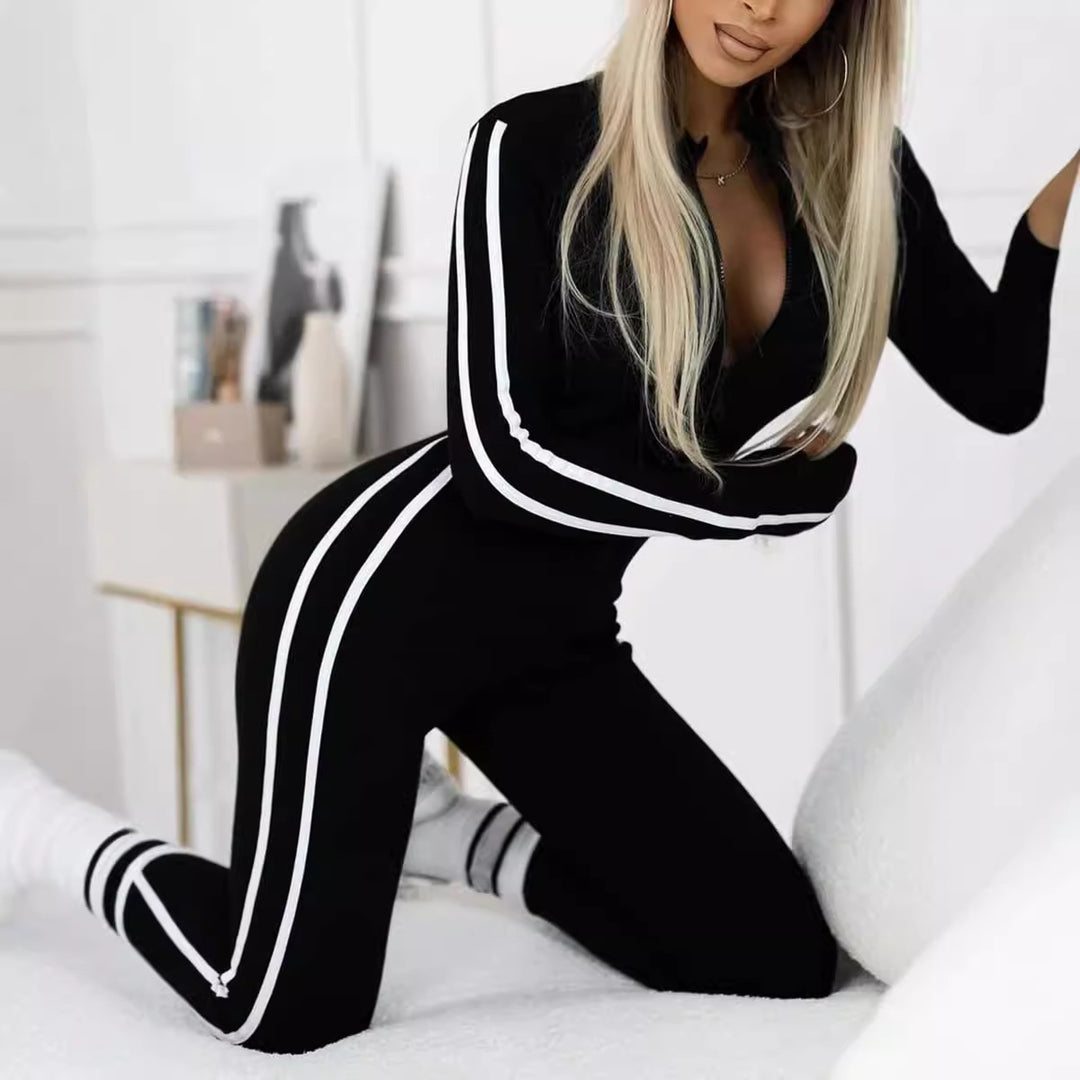 Damen Sportlicher Body mit langen Ärmeln und Streifen R&B