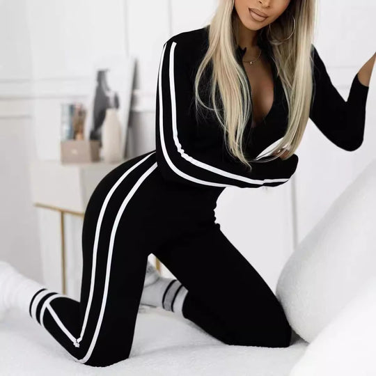Damen Sportlicher Body mit langen Ärmeln und Streifen R&B