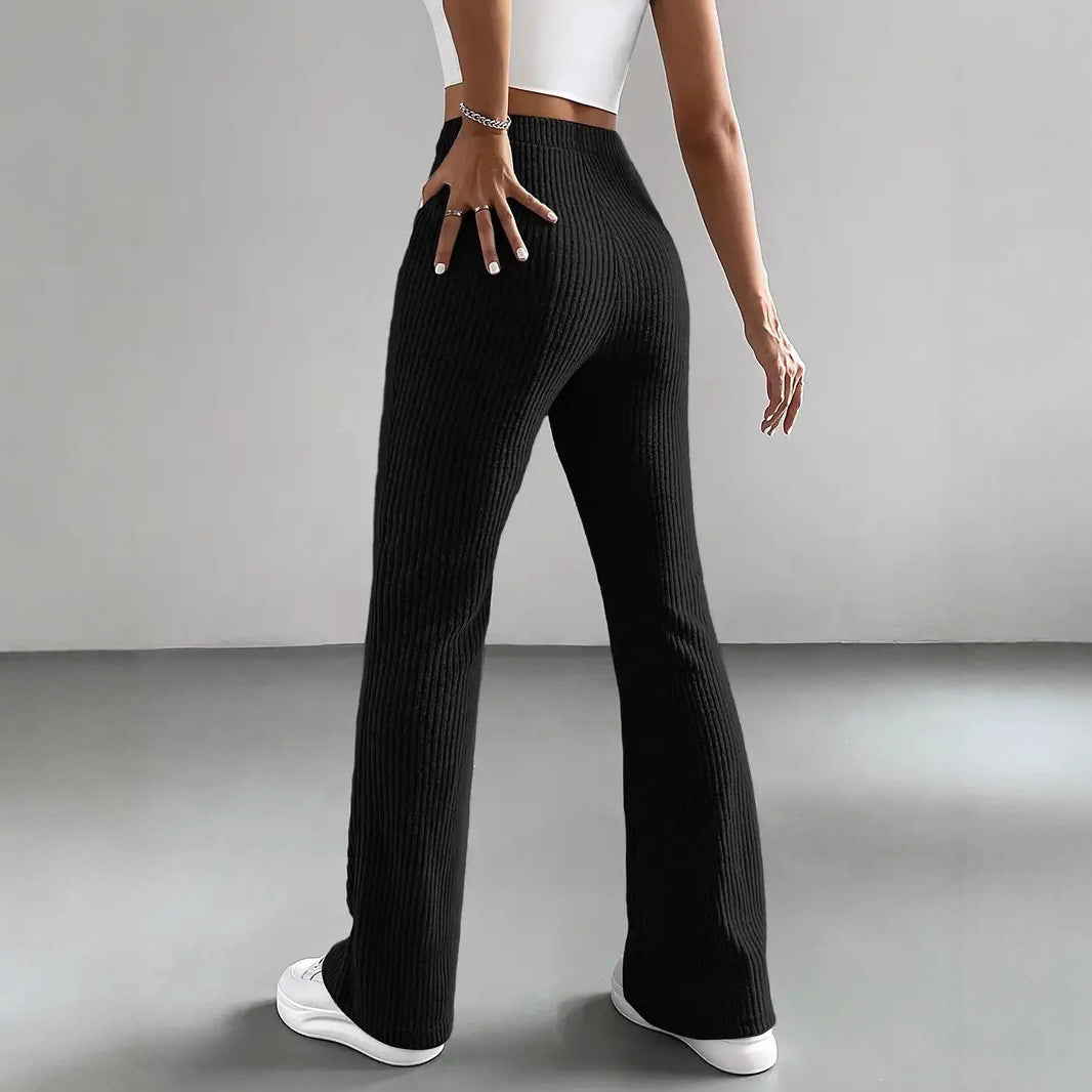 Damen Elegante und bequeme Rippen-Hose mit hohem Bund R&B