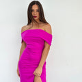 Damen Off-Shoulder Kleid mit figurformendem Schnitt und hohem Schlitz R&B