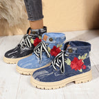Damen Modische Schnürstiefeletten mit floralem Stickmuster und rutschfester Sohle R&B