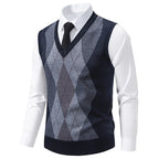Herren V-Ausschnitt Strickpullover mit elegantem Rautenmuster