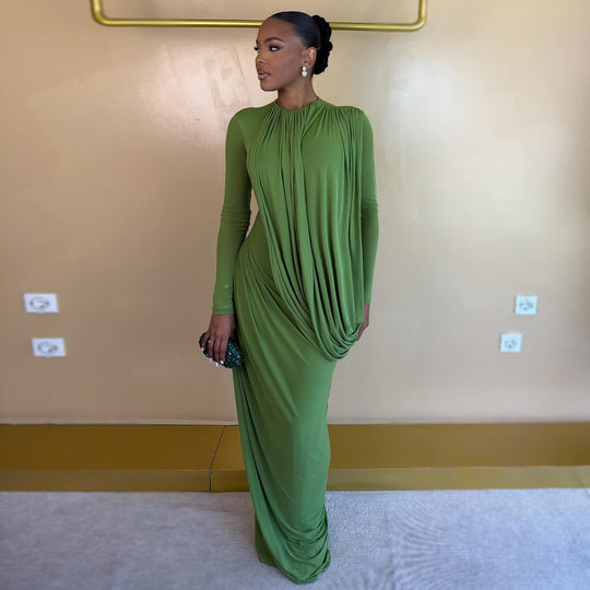 Damen Maxikleid mit innovativem Drapé und figurbetontem Schnitt R&B