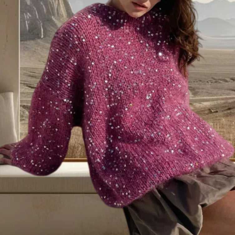 Damen Glitzernder Strickpullover mit weitem Schnitt und eleganten Akzenten R&B