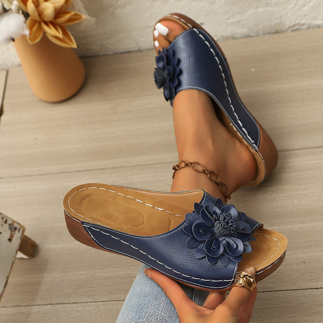 Damen Wedge-Pantoletten mit floralem Detail R&B