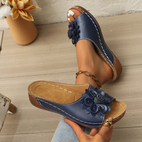 Damen Wedge-Pantoletten mit floralem Detail R&B