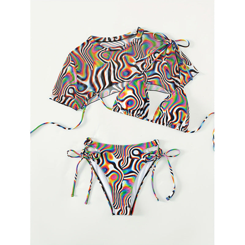 Damen Bikini-Set mit transparentem Oberteil und verstellbaren Trägern R&B