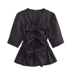Damen elegante Bluse mit Schleifendetails R&B