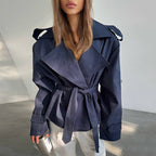 Damen Elegante Trenchcoat mit Taillengürtel und weitem Schnitt R&B