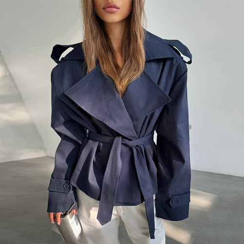 Damen Elegante Trenchcoat mit Taillengürtel und weitem Schnitt R&B