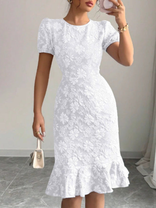 Damen Kleid mit floralem Spitzenmuster und fließendem Saum R&B