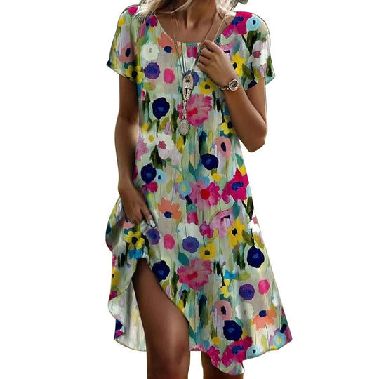 Damen lässiges Maxikleid mit floralem Muster und Beinschlitz R&B