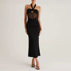 Damen Elegantes geschnittenes Maxikleid mit raffiniertem Halterdesign und transparentem Ausschnitt
